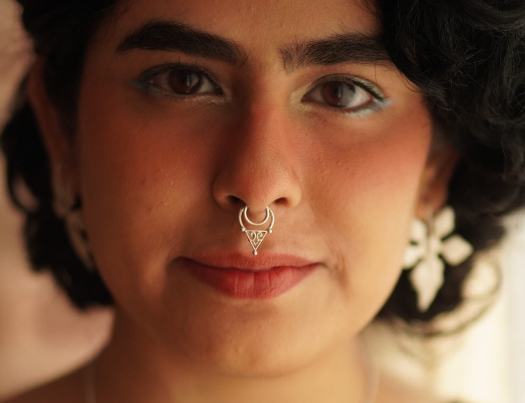 Shop Quirksmith's Trikone Jaali Septum Ring (Clipon) - Authentic 92.5 Silver