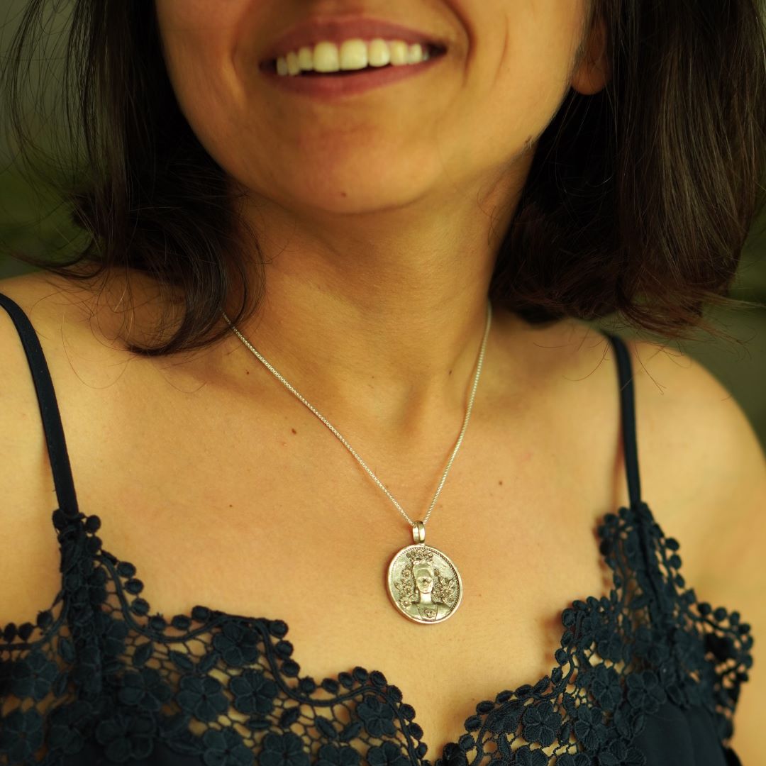 Buy silver pendant online from Quirksmith Frida Kahlo Coin Pendant
