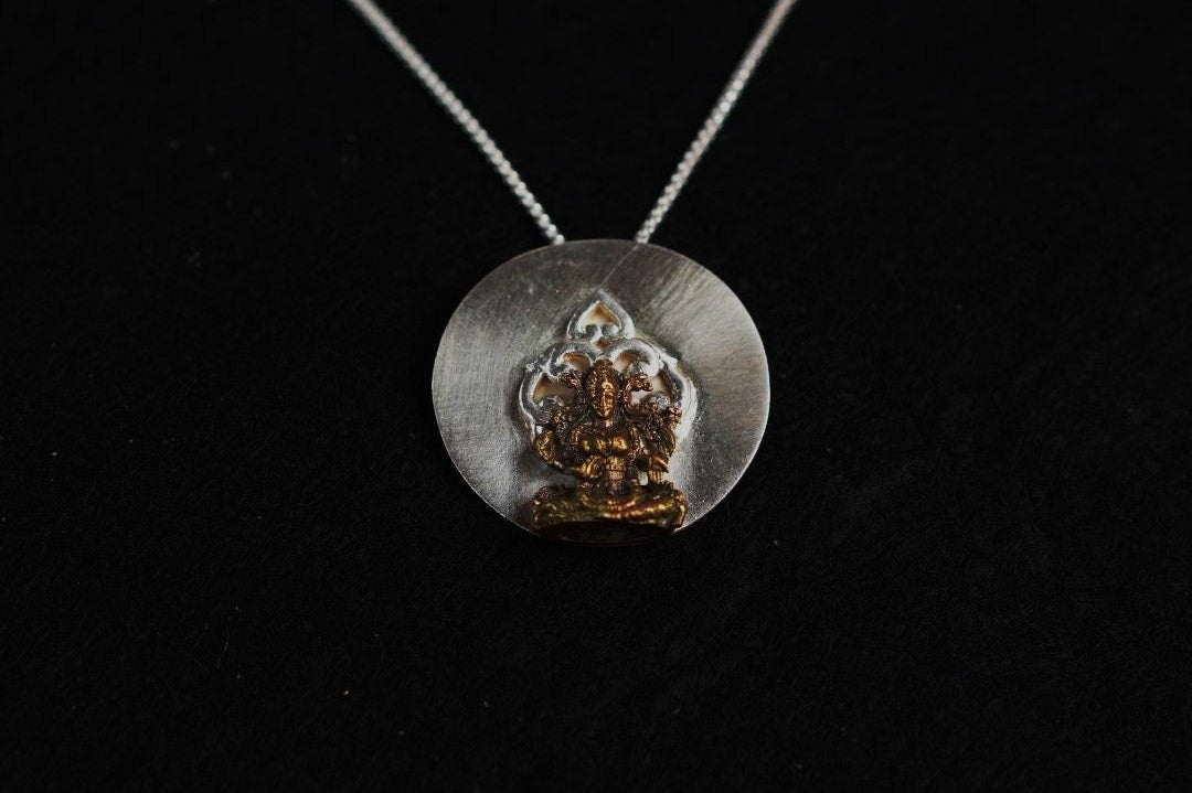 Lakshmi Murti Pendant - with Plain Silver Chain - 18 inch - Quirksmith