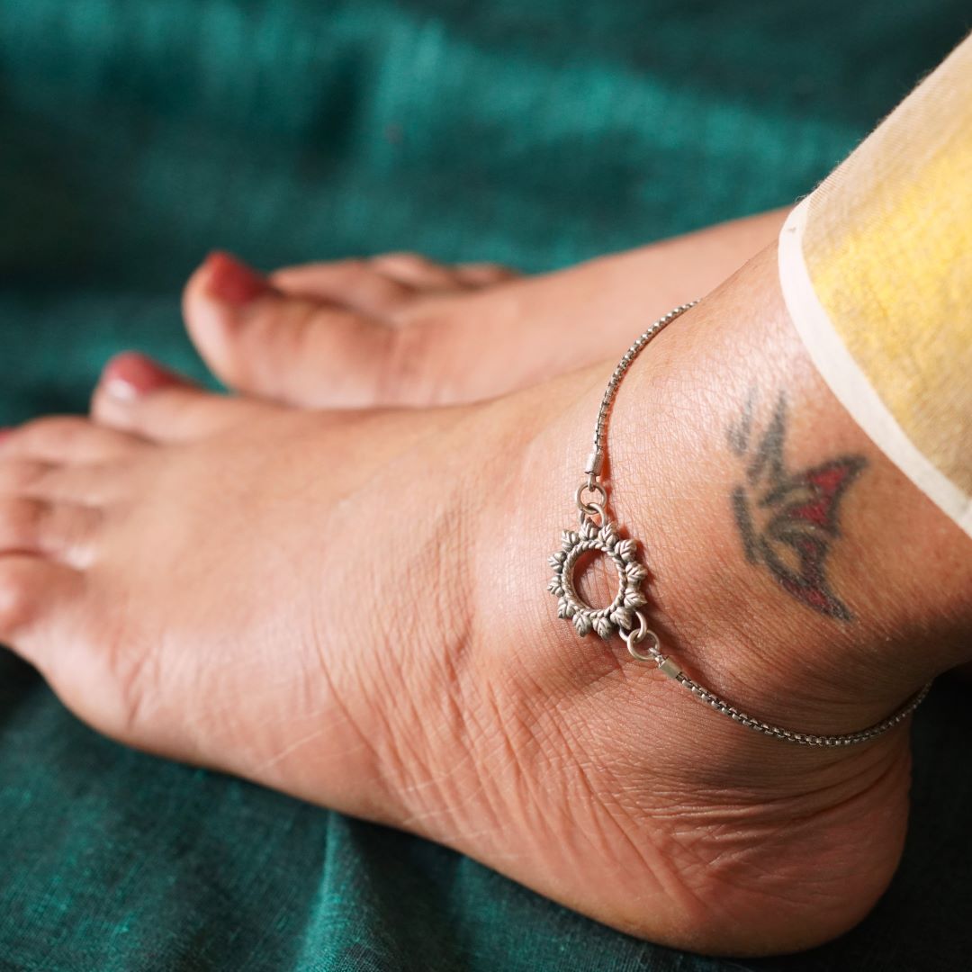 Leaf anklet silver-Ethnic silver anklet – Quirksmith