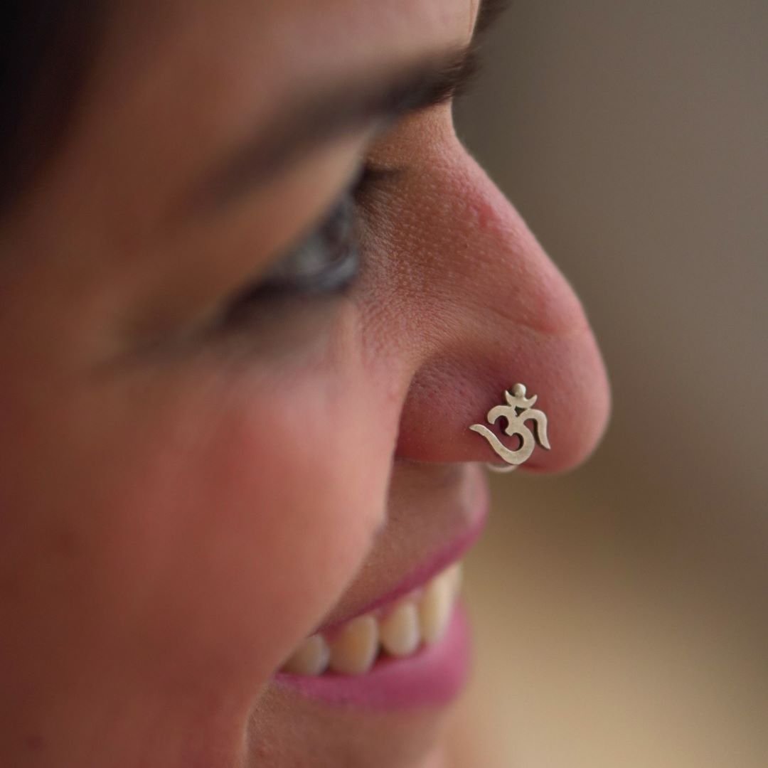 Spiritual Om Nose Pin in Silver – Om Nosepin for Women