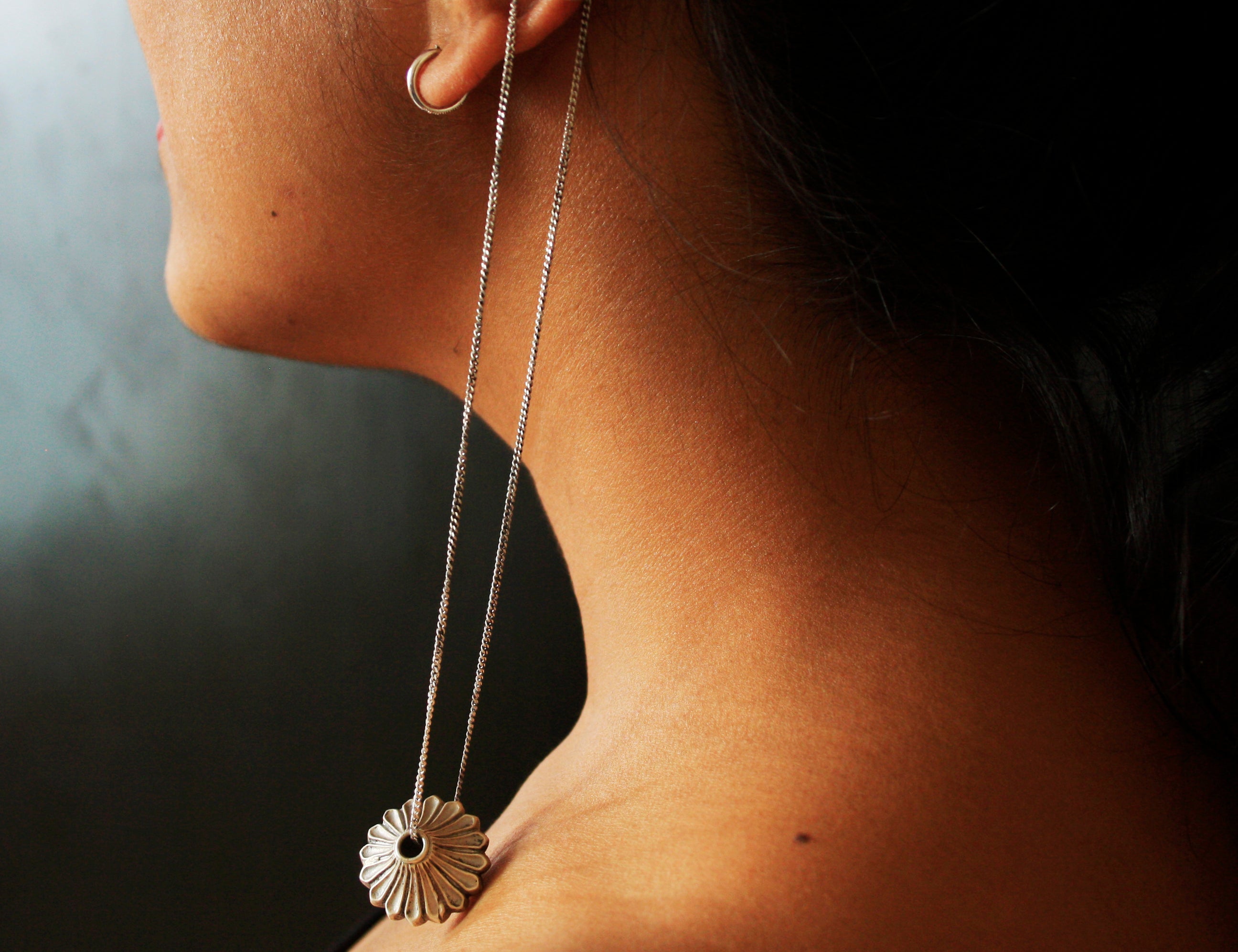 Buy Latest silver earrings design - Chakra Long Earclip