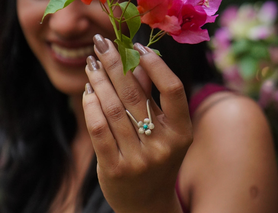 Quirksmith Floral Heirloom Ring -Handcrafted in 92.5 Silver, Perfect for Shark Tank India Season 3.
