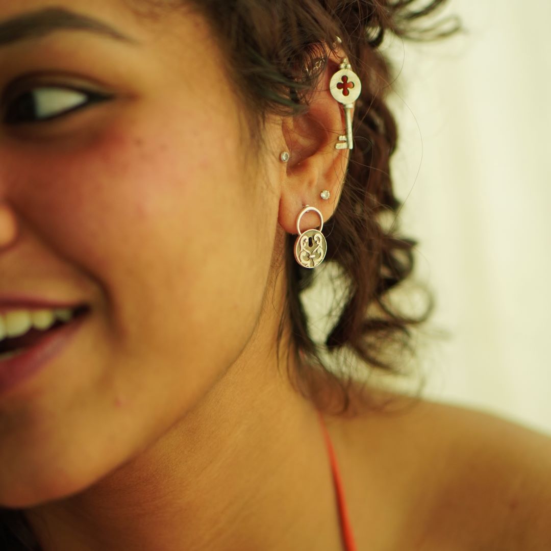 Discover the Beauty of Quirksmith Taala Chaabi Studs – Handcrafted 92.5 Silver Earrings