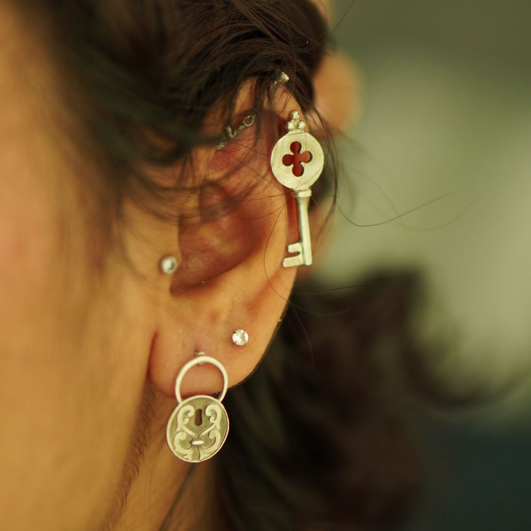 Quirksmith Taala Chaabi Studs – Handcrafted in 92.5 Silver, Oxidized Earrings Studs