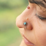 Discover the charm of 92.5 Turquoise Flower Nosepin at Quirksmith