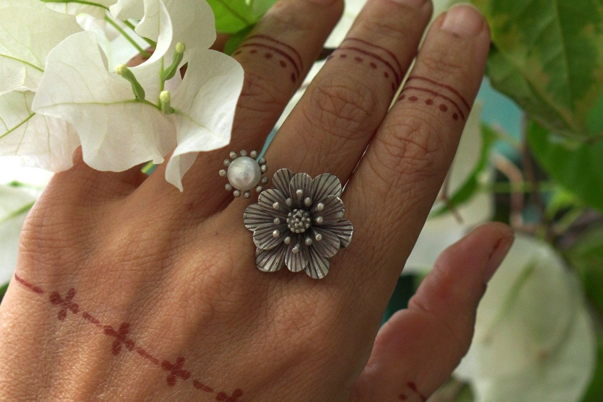 Spring Floral Ring with Pearl - Quirksmith