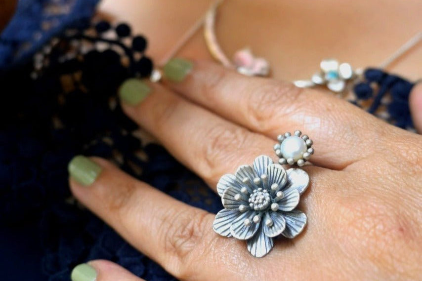Spring Floral Ring with Pearl - Quirksmith