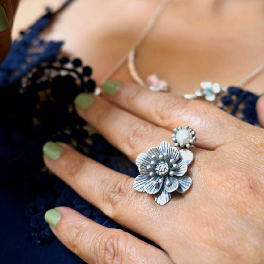 Spring Floral Ring with Pearl - Quirksmith