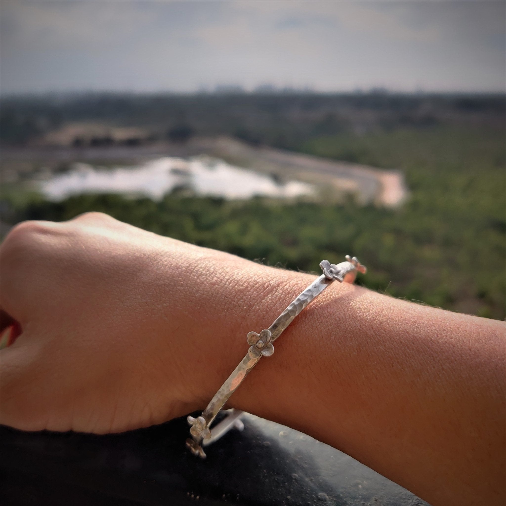 Elegant Small Flower Bangle | Simple 925 Silver Floral Design for