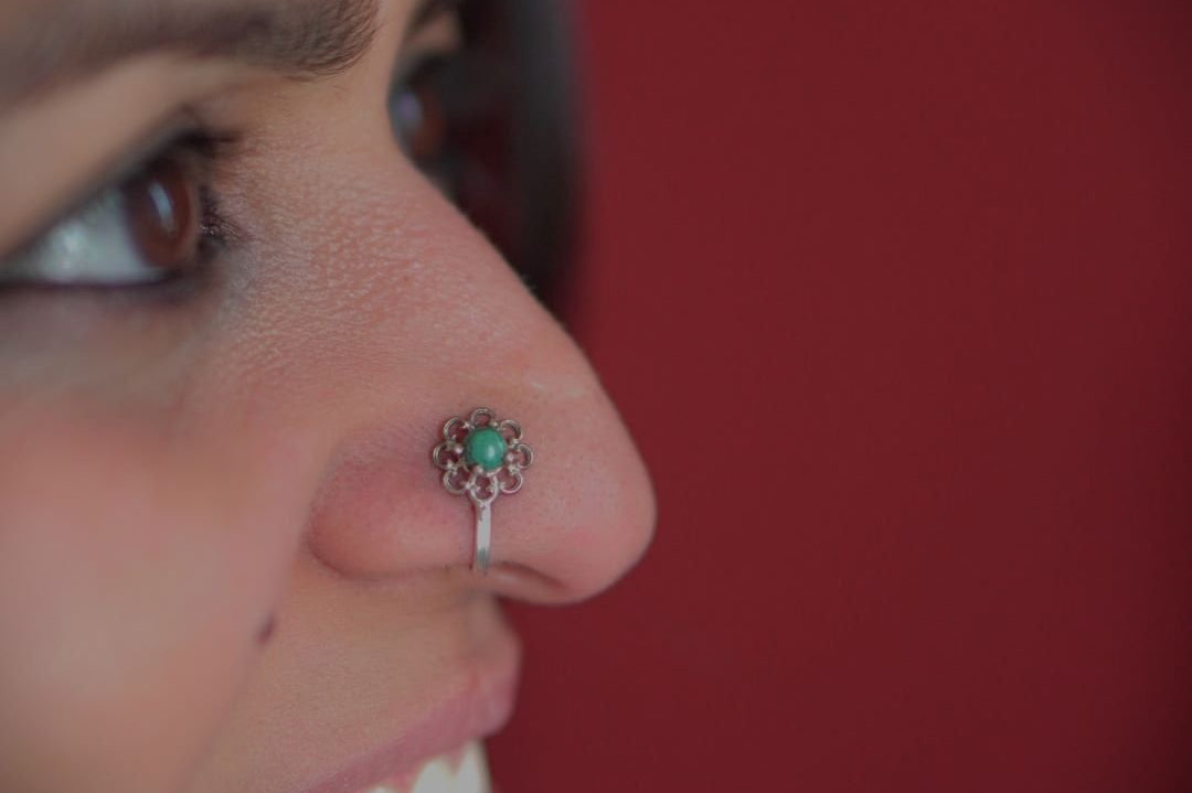Turquoise Flower Nosepin - Clipon - Quirksmith