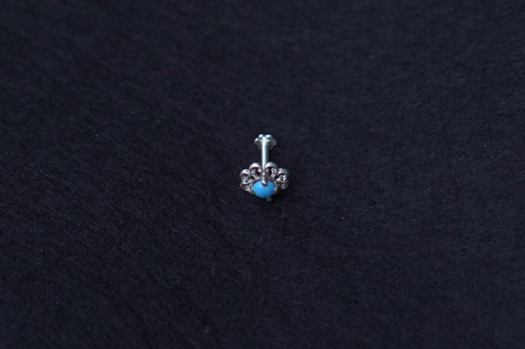 Turquoise Flower Nosepin - Screw - Quirksmith