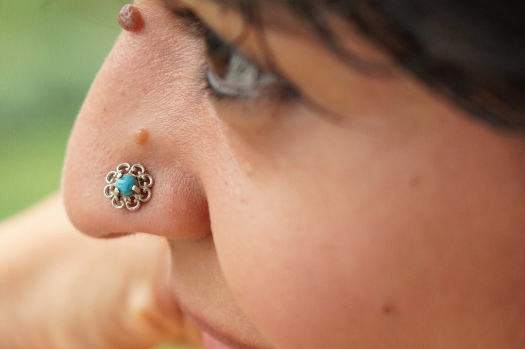 Turquoise Flower Nosepin - Wire - Quirksmith