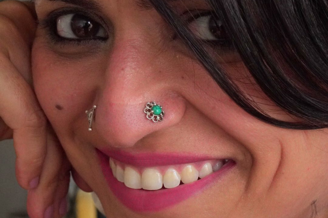 Turquoise Flower Nosepin - Wire - Quirksmith