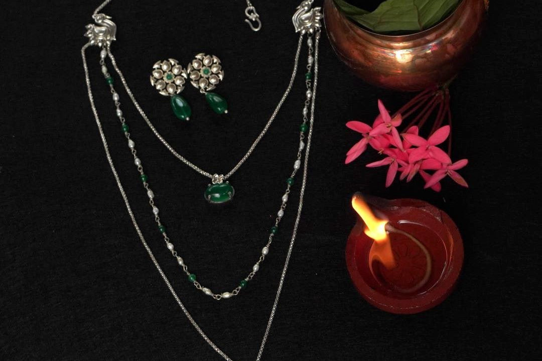 Zohra Zabi Jewelry Set - Mehrunissa Layered Necklace + Zohra Drop Earrings - Quirksmith