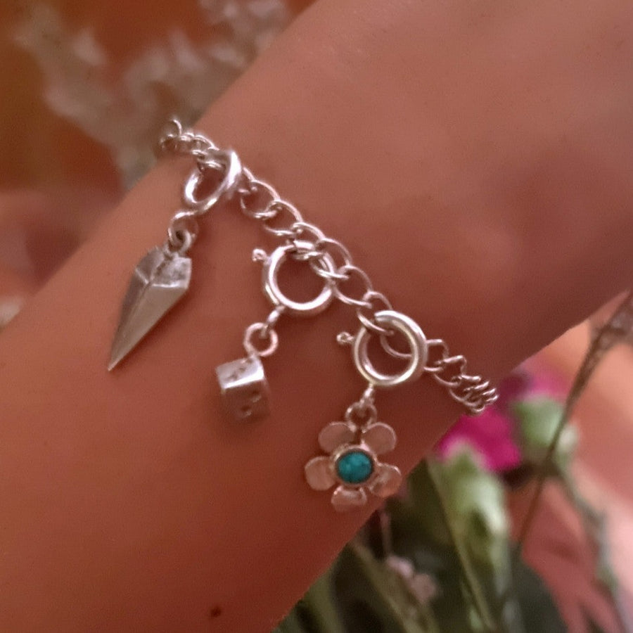 Buy silver charms online - Paper plane, dice and flower - Quirksmith