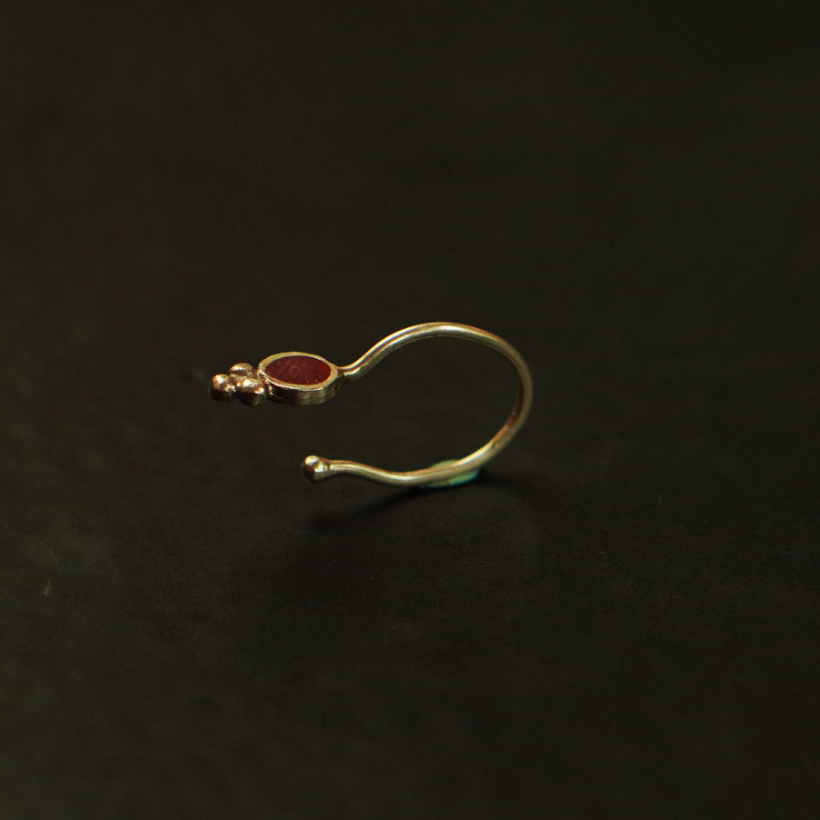 Buy  Silver and red enamel Clip on Lip Ring Online