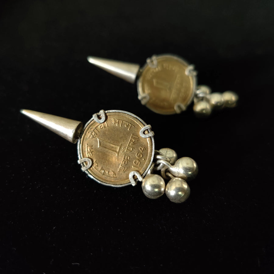 Buy Stylish Silver Earrings Online with vintage coins - Cone Earrings - Quirksmith