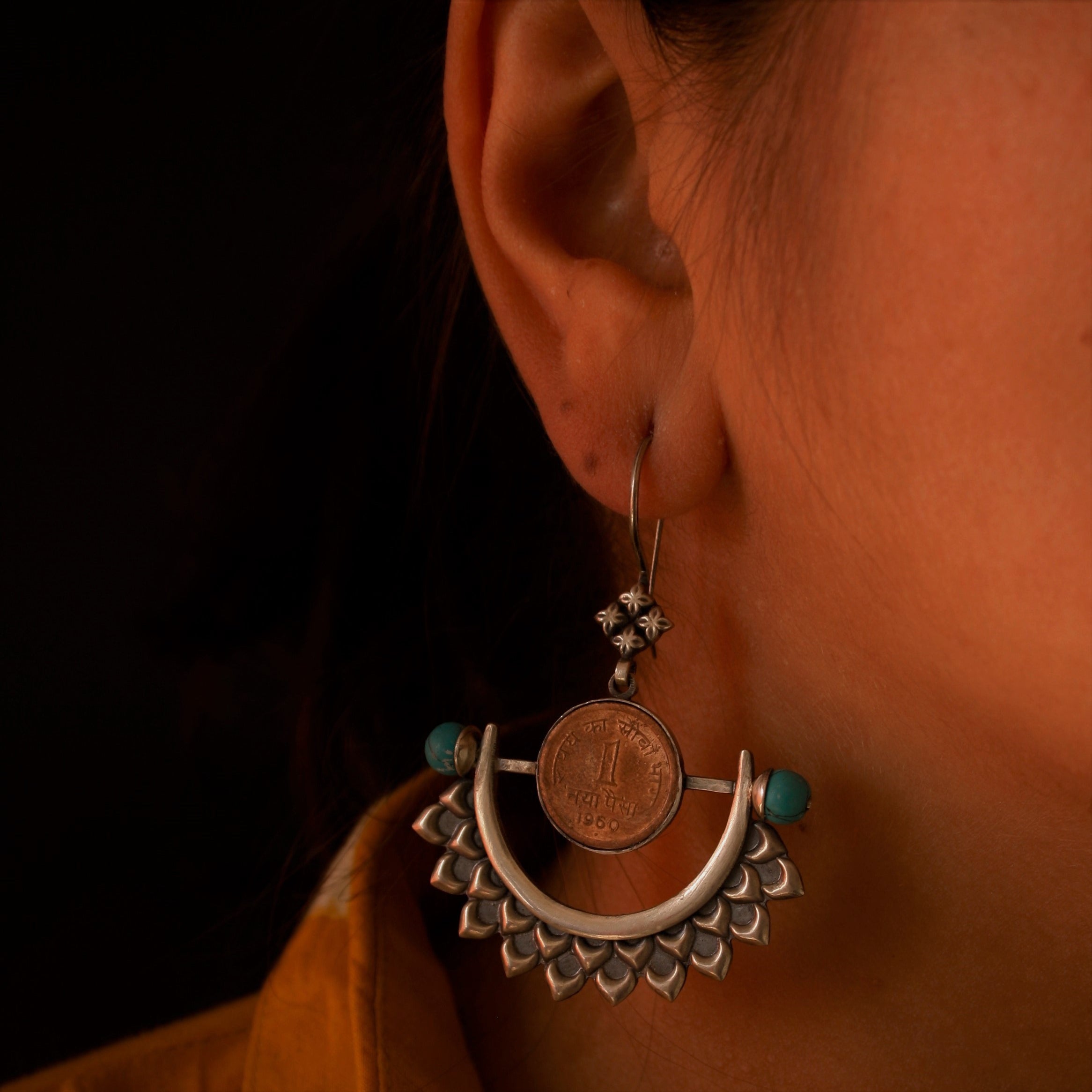 Buy online Silver Tribal Earrings with Turquoise by Quirksmith