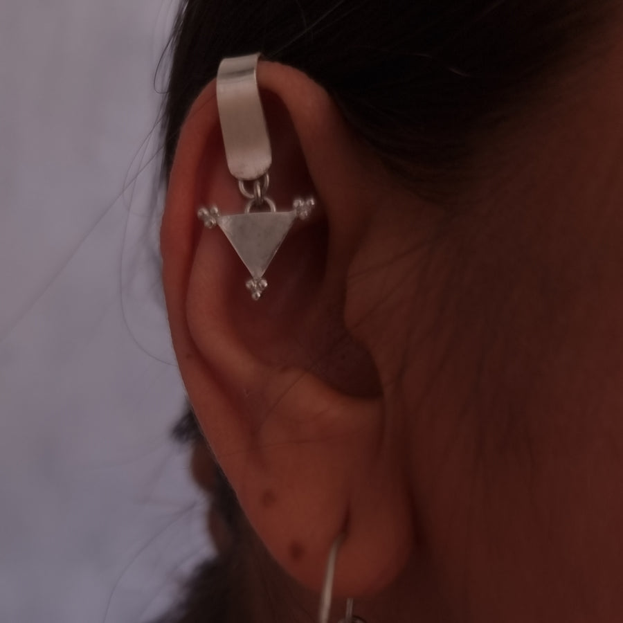 Buy Silver Tribal Trikone Earclip - Quirksmith 