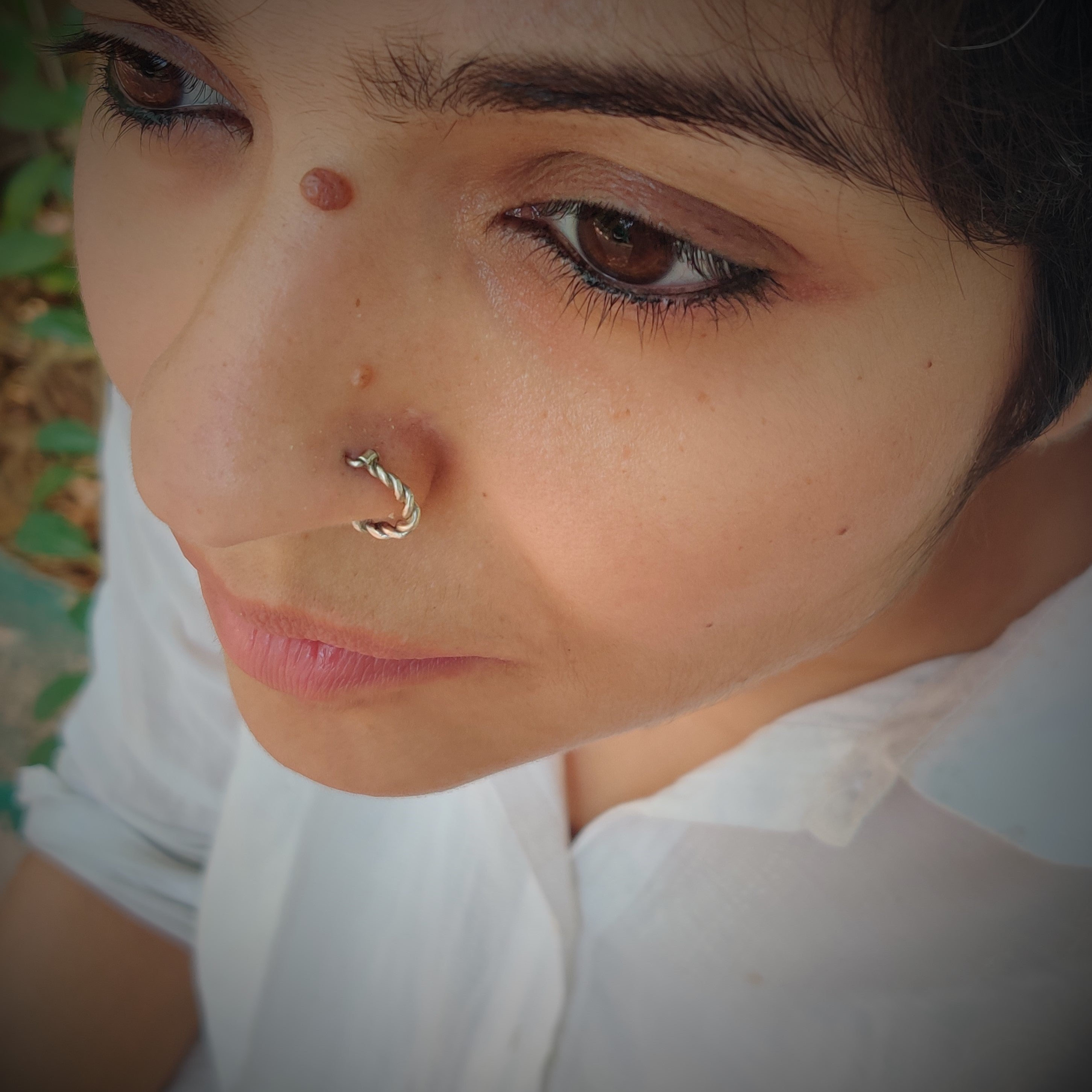 Set of 2 Styles Nose Rings: Sterling Silver Gold Plated 1.25mm CZ Stud and  9mm Nose Hoop - Forbidden Body Jewelry