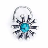 Buy trendy silver nosepin designs online - Turquoise Sun Nosepin by Quirksmith