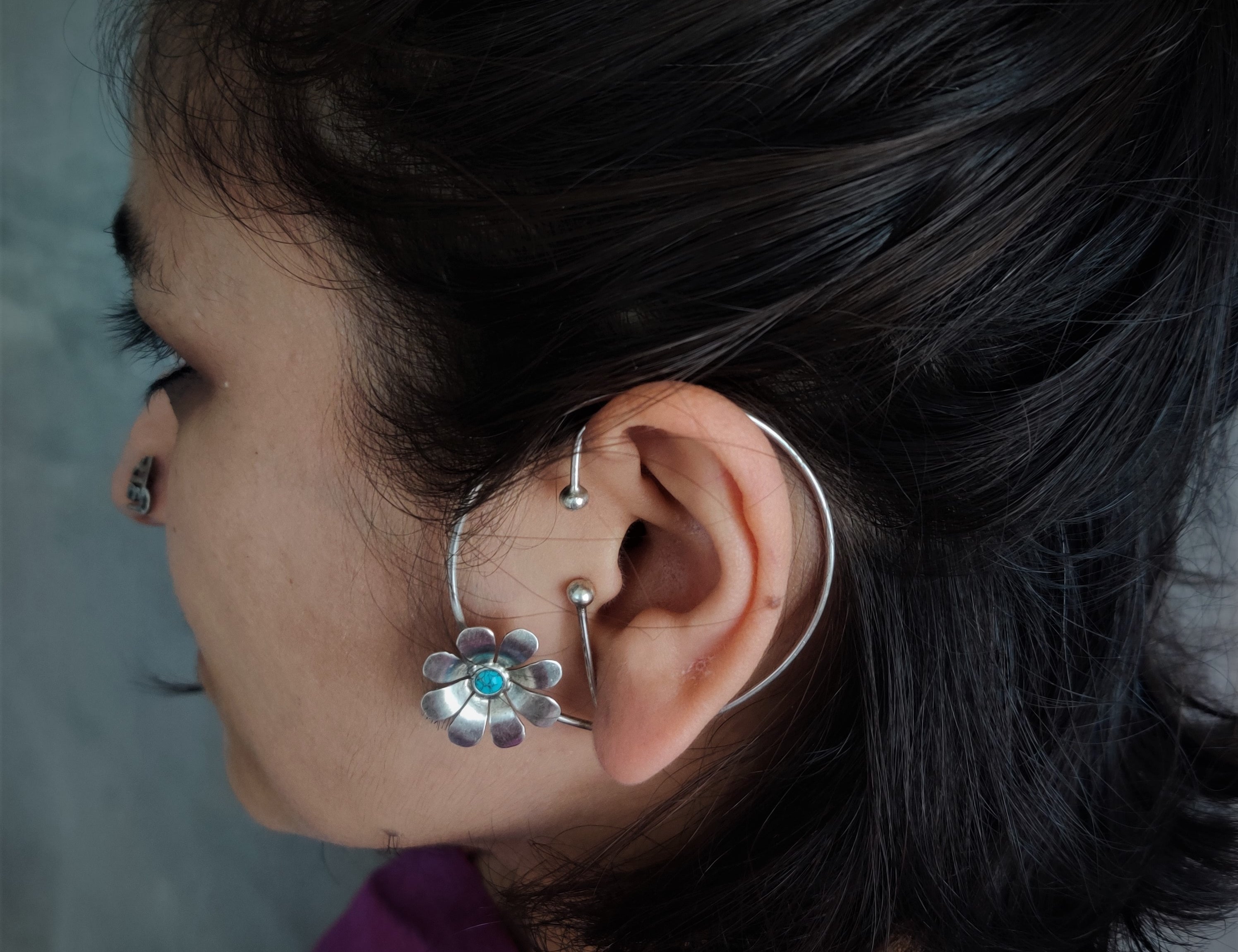 Buy Stylish Silver Ear Cuffs Online - Daisy Hoola Hoop by Quirksmith